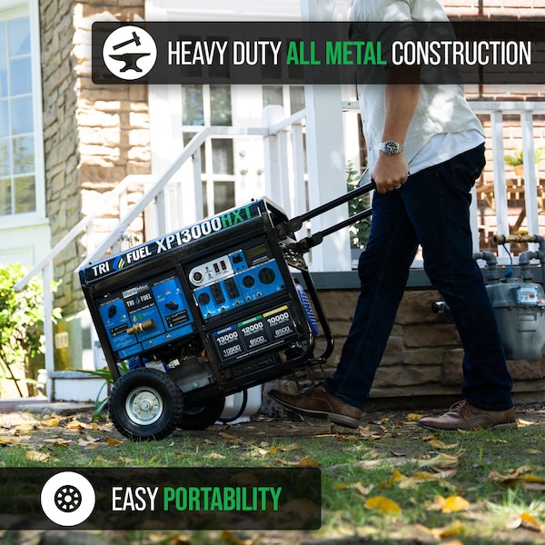 Duromax Portable Generator, Gasoline/Liquid Propane/Natural Gas, 10,500 W/9,500 W/8,500 W Rated - XP13000HXT