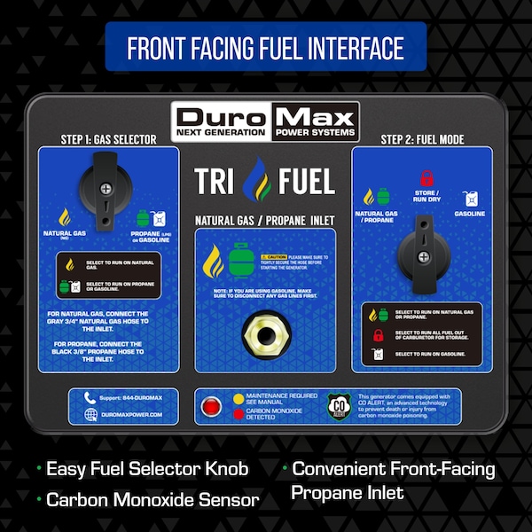 Duromax Portable Generator, Gasoline/Liquid Propane/Natural Gas, 10,500 W/9,500 W/8,500 W Rated - XP13000HXT