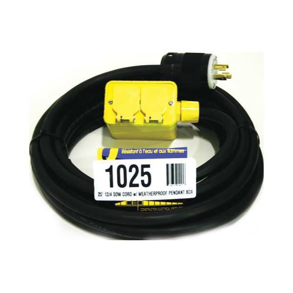 Southwire Extension Cord, 25ft, 12/4, 20A, SOW, Black - LIV1025