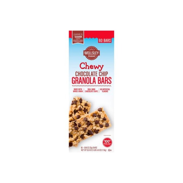 Barras de granola masticables de chispas de chocolate Wellsley Farms de Green Rabbit Holdings, .88 oz, 60 unidades - 22000538