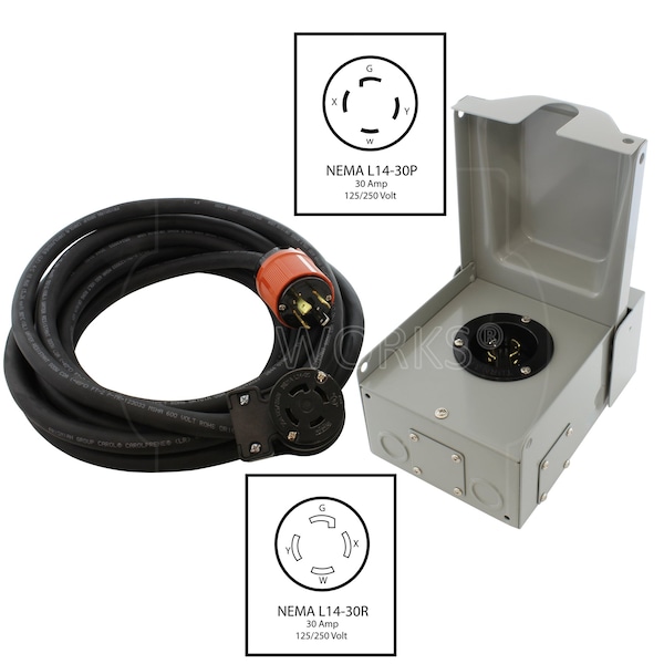 Ac Works Generator Emergency Power Kit with L14-30 Inlet Box and 10ft Cord - EPL1430KIT-010