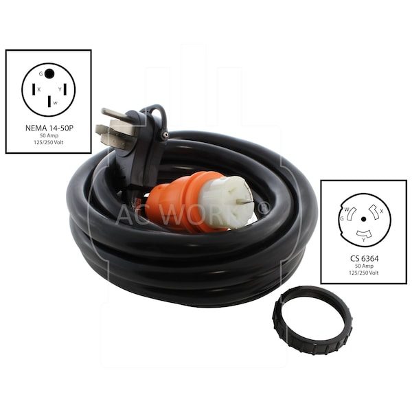 Ac Works 50ft 50A Generator Transfer Switch Power Cord With Power Indicator - TE1450-050