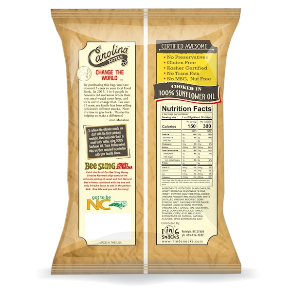 1 en 6 bocadillos Carolina Honey Sriracha papas fritas cocidas en cazuela de 5 oz en bolsa - 10633