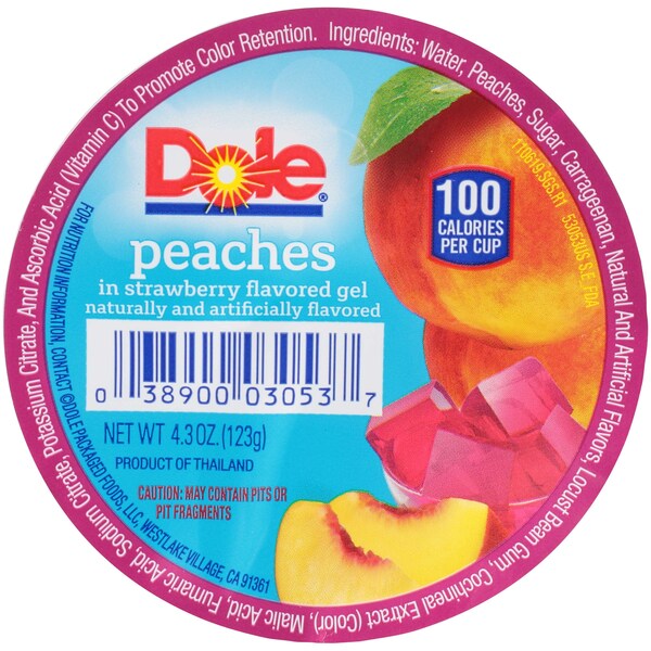 Durazno Dole en Gel de Fresa 4.3 oz. Tazón de Plástico, Paquete de 36 - 03053
