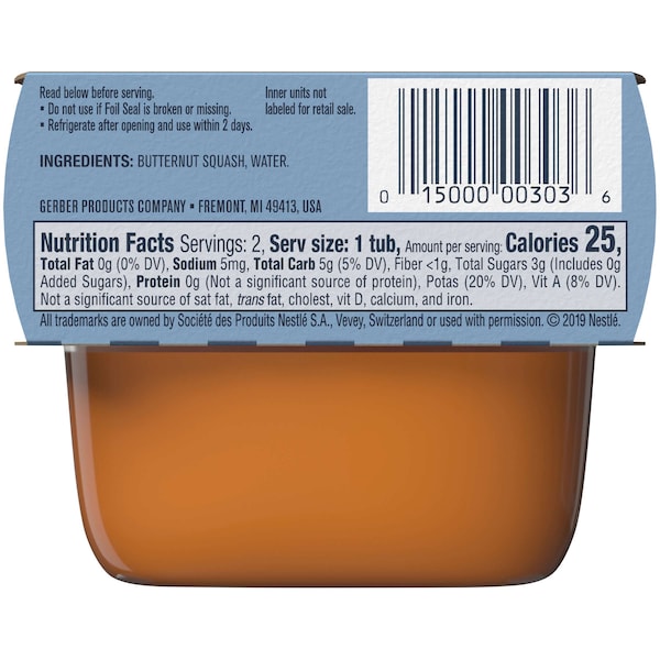 Alimento Gerber Gerber 1st Foods Butternut Squash Paquete múltiple de 4 oz. Tinas, paquete de 8 - 00015000910341U