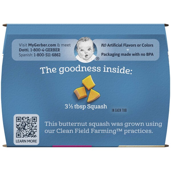 Alimento Gerber Gerber 1st Foods Butternut Squash Paquete múltiple de 4 oz. Tinas, paquete de 8 - 00015000910341U