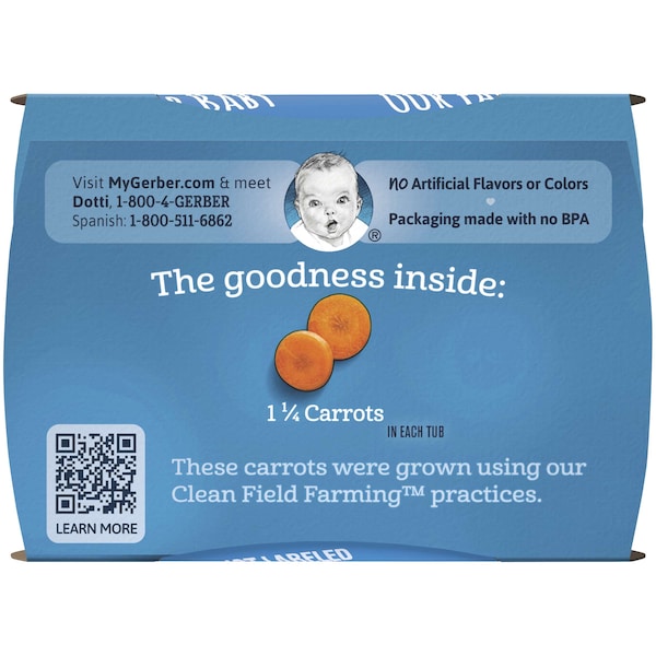 Alimento para bebé Gerber Gerber 2nd Foods de Zanahoria Kosher 4 oz., paquete de 16 - 00015000076504