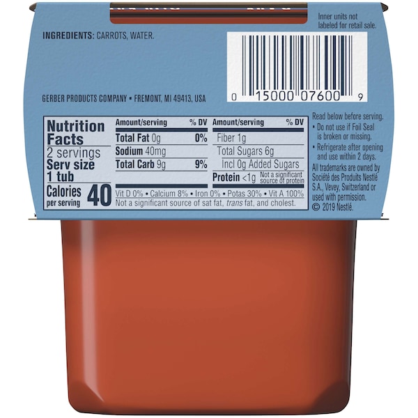 Alimento para bebé Gerber Gerber 2nd Foods de Zanahoria Kosher 4 oz., paquete de 16 - 00015000076504