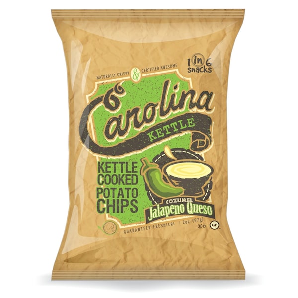 1 de cada 6 botanas. Carolina Cozumel Jalapeño Queso Papas Fritas Cocidas en Olla de 2 oz Empacadas - 10606