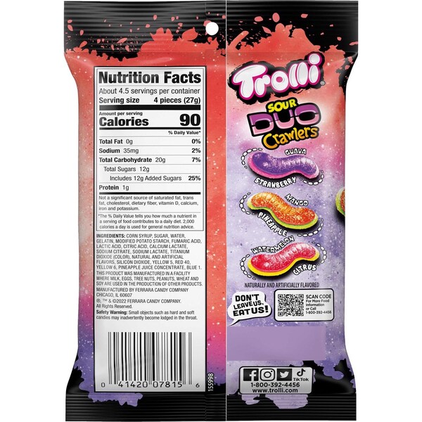 Trolly Sour Duo Crawlers Dulces de goma 4.25 oz, paquete de 12 - 07815