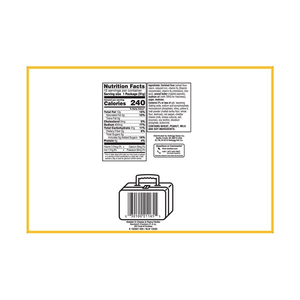 Galletas Keebler de Queso y Mantequilla de Cacahuate 1.8 oz. Paquete, PK144 - 3010021164