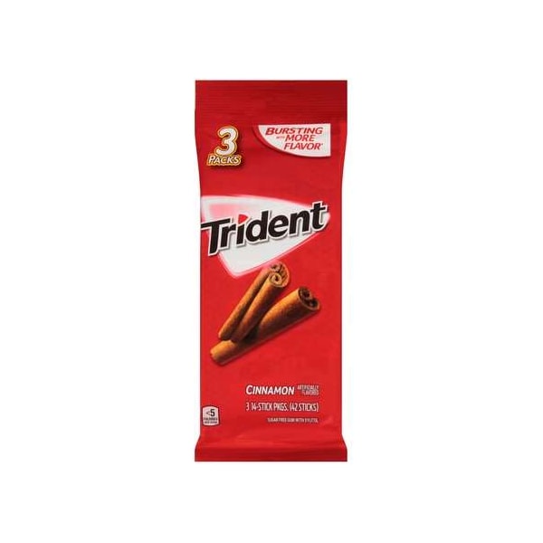 Chicle Trident Canela Sin Azúcar 14 Piezas, Paquete de 60 - 01152