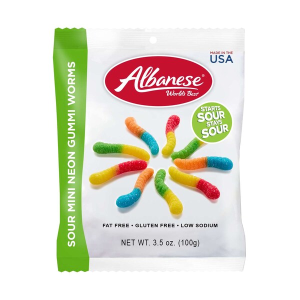 Albanese Worlds Best Albanese World's Best Sour Neon Mini Worms 3.5 oz. Bag, PK12 - 53453

Los Mejores Gusanos Mini Ácidos Neon de Albanese, Bolsa de 3.5 oz, PK12 - 53453