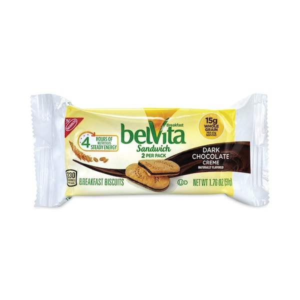 Galletas para el desayuno belVita de Nabisco, sándwich de desayuno con crema de chocolate oscuro, paquete de 176 onzas, 25 unidades - 4602