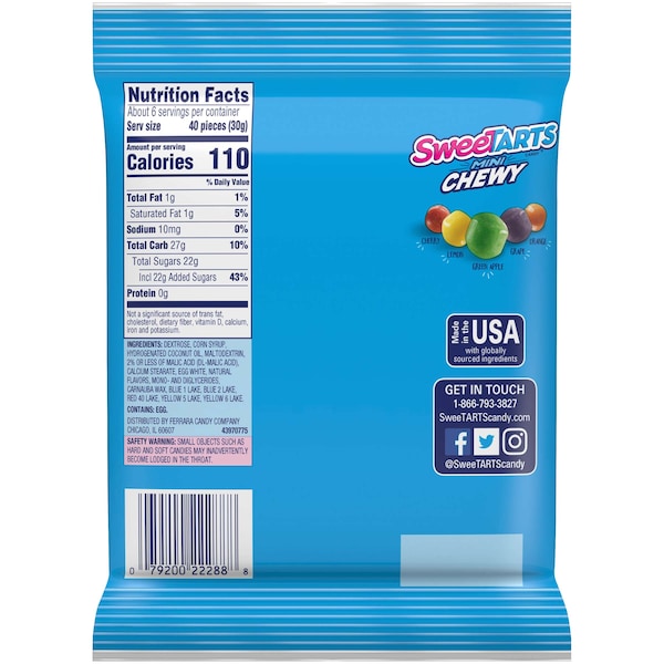 Caramelo masticable mini Sweetart 6 oz., bolsa de 12 unidades - 00079200698751U