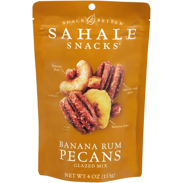 Botana Sahale Sahale de 4 oz. Mezcla de Pecanas y Plátano con Ron Glaseado, Paquete de 6 - 9386900028