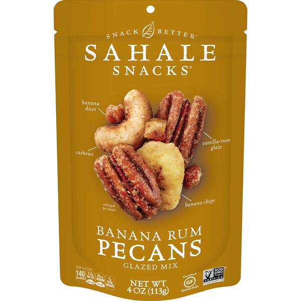 Botana Sahale Sahale de 4 oz. Mezcla de Pecanas y Plátano con Ron Glaseado, Paquete de 6 - 9386900028