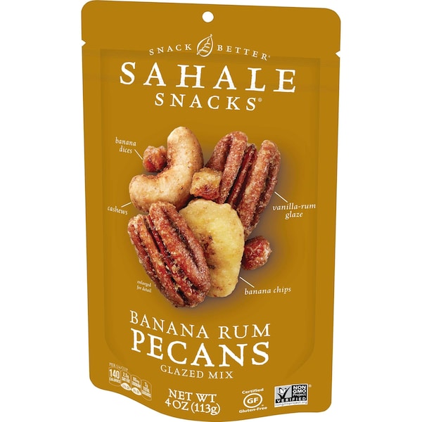 Botana Sahale Sahale de 4 oz. Mezcla de Pecanas y Plátano con Ron Glaseado, Paquete de 6 - 9386900028