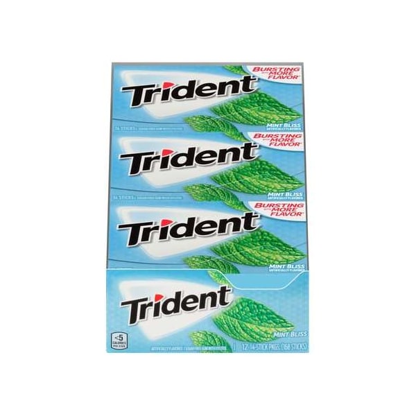 Tridente Chicle de Menta sin Gluten y sin Azúcar, 14 piezas, paquete de 144 - 01148