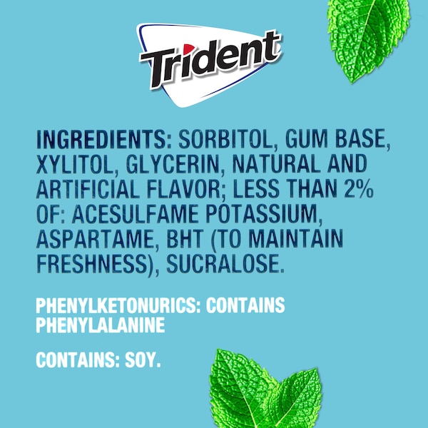 Tridente Chicle de Menta sin Gluten y sin Azúcar, 14 piezas, paquete de 144 - 01148