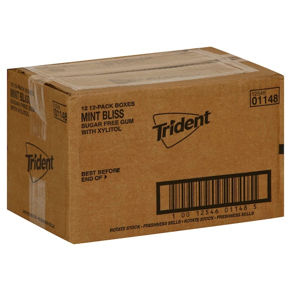 Tridente Chicle de Menta sin Gluten y sin Azúcar, 14 piezas, paquete de 144 - 01148