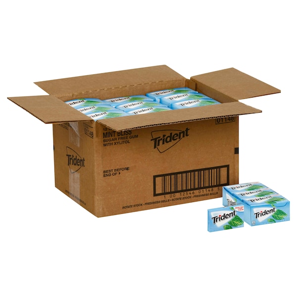 Tridente Chicle de Menta sin Gluten y sin Azúcar, 14 piezas, paquete de 144 - 01148