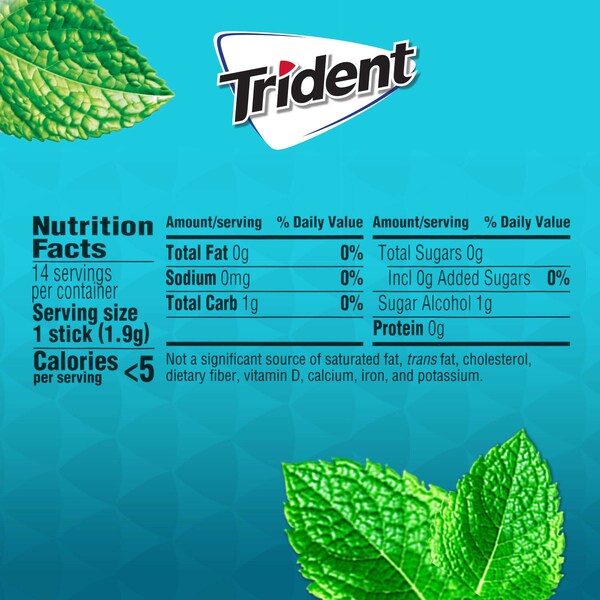 Tridente Chicle de Menta sin Gluten y sin Azúcar, 14 piezas, paquete de 144 - 01148