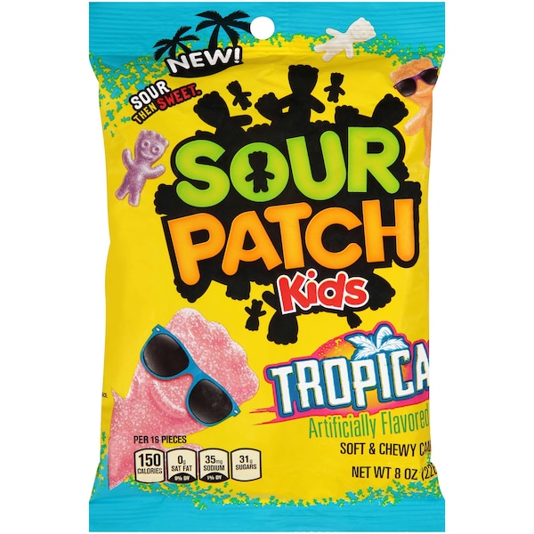 Caramelos suaves sin grasa Sour Patch Kids Tropical de 8 oz. en bolsas, paquete de 12 - 200