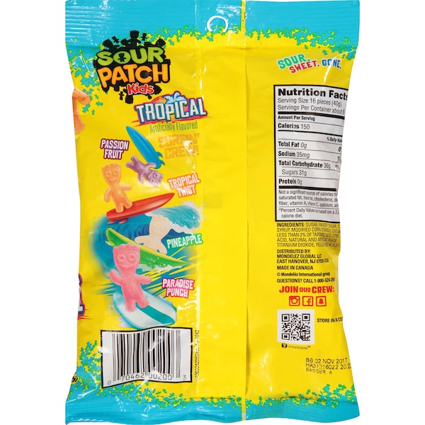 Caramelos suaves sin grasa Sour Patch Kids Tropical de 8 oz. en bolsas, paquete de 12 - 200