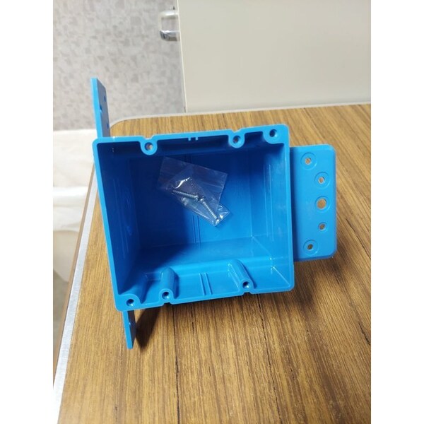 Carlon Outlet Box, 2 -Gang, 5 -Knockout, PVC, Blue, Bracket Mounting - A238