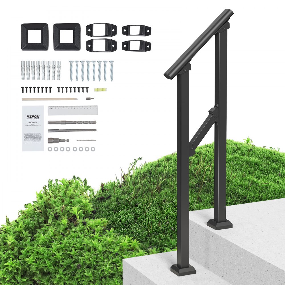 VEVOR 1-2 Handrails for Outdoor for Seniors Porch Deck Black Square Tube Steel - FGDHGZLSLZFSL278CV0