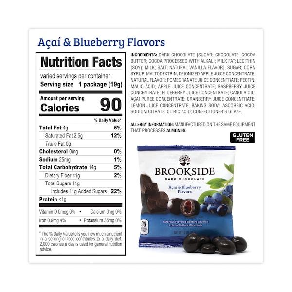 Chocolate negro con frutas Brookside, Arándano Açaí y Granada, PK30, 30PK - 38932