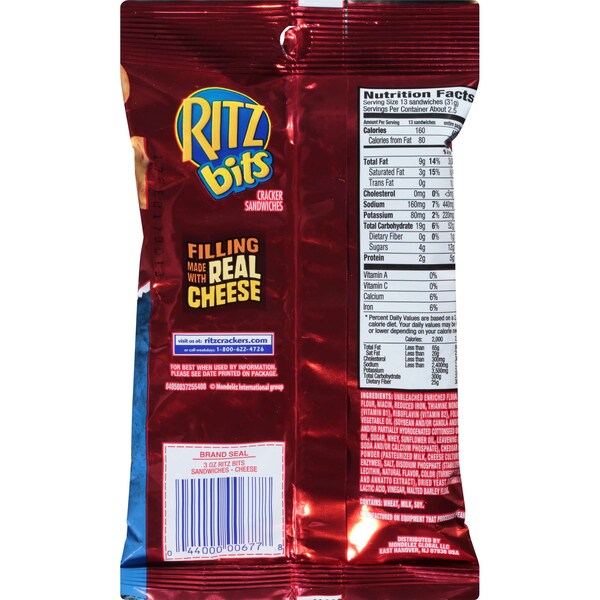 Galletas Ritz con Queso Ritz Bits, 3 oz, Paquete de 12 - 00677