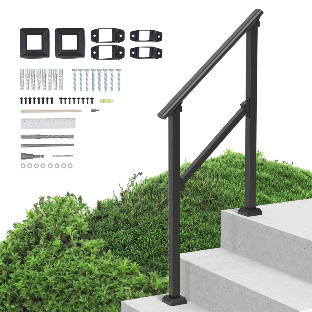 VEVOR 2-3 Handrails for Outdoor for Seniors Porch Deck Black Square Tube Steel - FGDHGZLSLZFSFYEP9V0