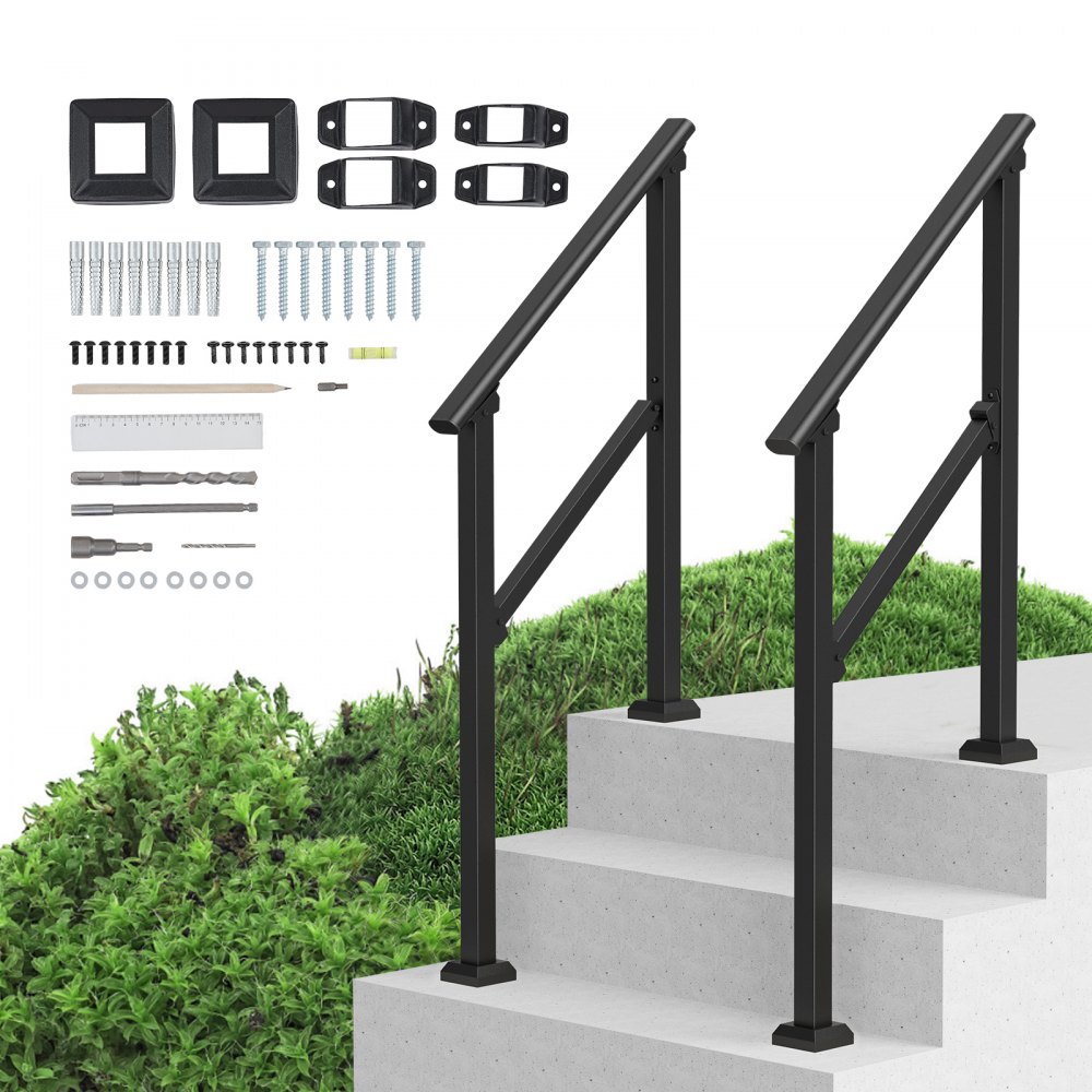 VEVOR 2 PCS 2-3 Handrails for Outdoor for Seniors Porch Deck Black Square Tube - FGDHGZLSLZFS730X7V0