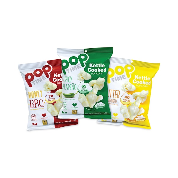 Poptime Paquete Variado de Palomitas de Maíz Cocidas en Cacerola, Sabores Variados, Bolsa de 1 oz, PK24, 24PK - 628