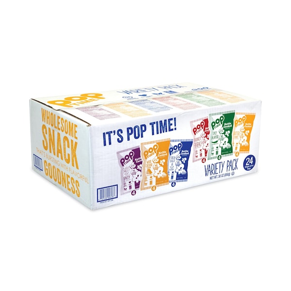 Poptime Paquete Variado de Palomitas de Maíz Cocidas en Cacerola, Sabores Variados, Bolsa de 1 oz, PK24, 24PK - 628