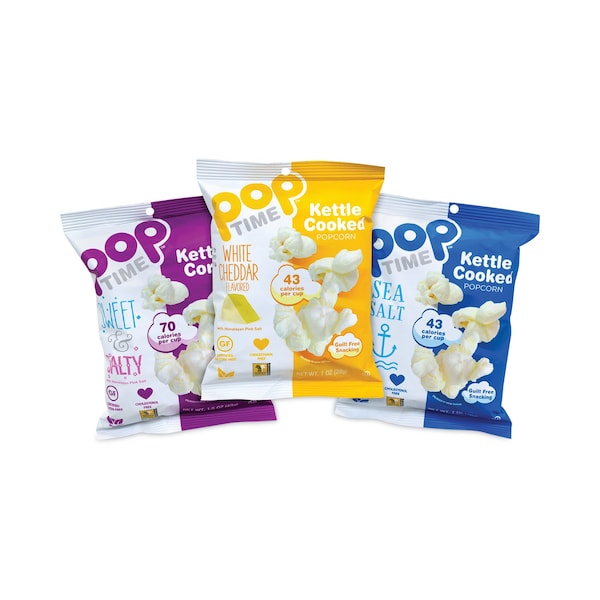 Poptime Paquete Variado de Palomitas de Maíz Cocidas en Cacerola, Sabores Variados, Bolsa de 1 oz, PK24, 24PK - 628