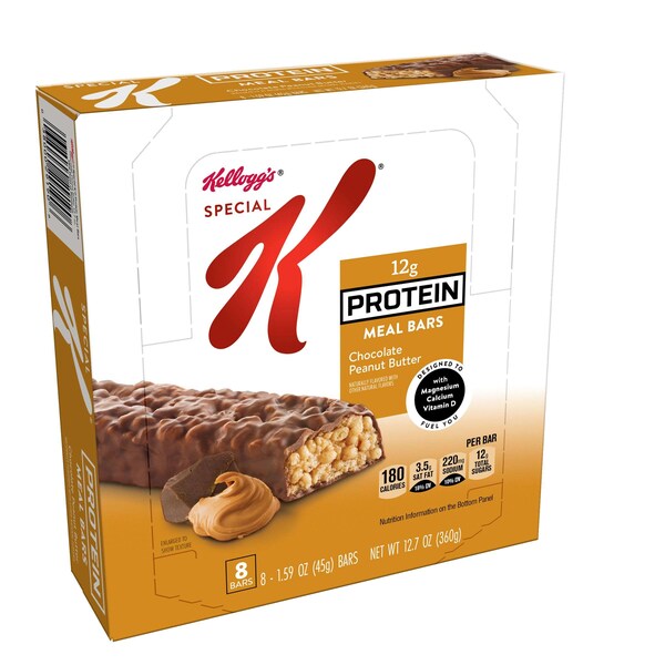 Barras de Comida de Proteína Kellogg's Special K de Chocolate y Mantequilla de Cacahuate, 1.59 oz, paquete de 48 - 3800029189
