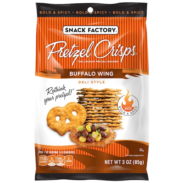 Pretzel Crisps de Snack Factory, Pretzels de Buffalo Wing 3 oz. Bolsa, PK8 - 110009