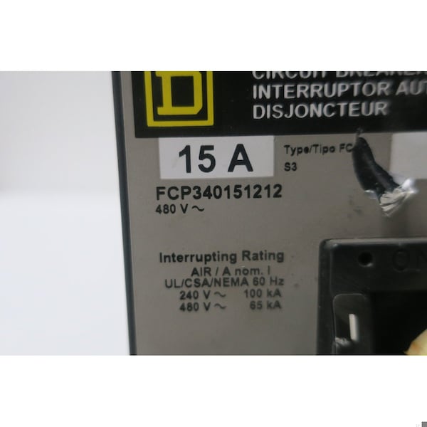 Square D 3P 15A AMP 480V-AC MOLDED CASE CIRCUIT BREAKER - FCP340151212