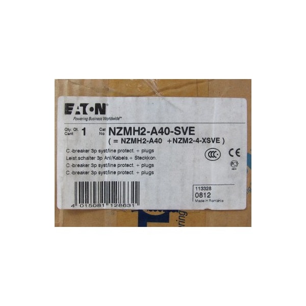 Eaton Molded Case Breakers MCCBs NZMH2 3P 40A 690V 50/60Hz 3Ph - NZMH2-A40-SVE