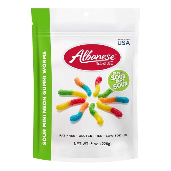 Los Mejores Gusanos Gomosos Ácidos Mini Neon Albanese del Mundo, Bolsa de 8 oz, Paquete de 6 - 53384.