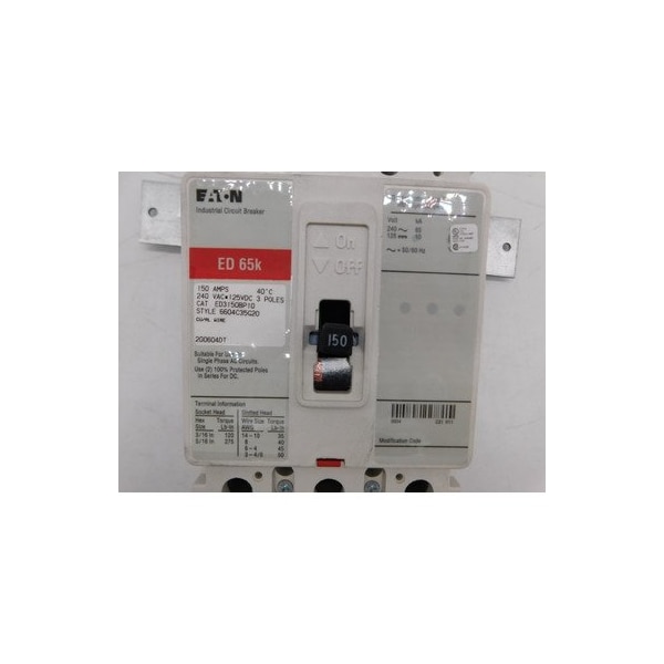 Eaton Molded Case Breakers MCCBs ED 3P 150A 240V 50/60Hz 3Ph K Frame - BKED150T