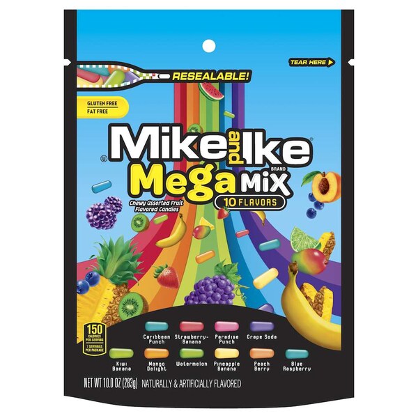 Mike & Ike Bolsa de pie de 10 oz. Mega Mix, PK8 - 7097049295