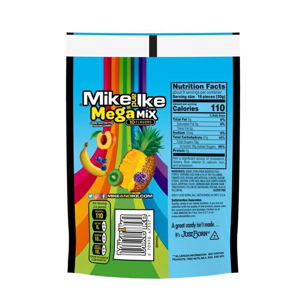 Mike & Ike Bolsa de pie de 10 oz. Mega Mix, PK8 - 7097049295