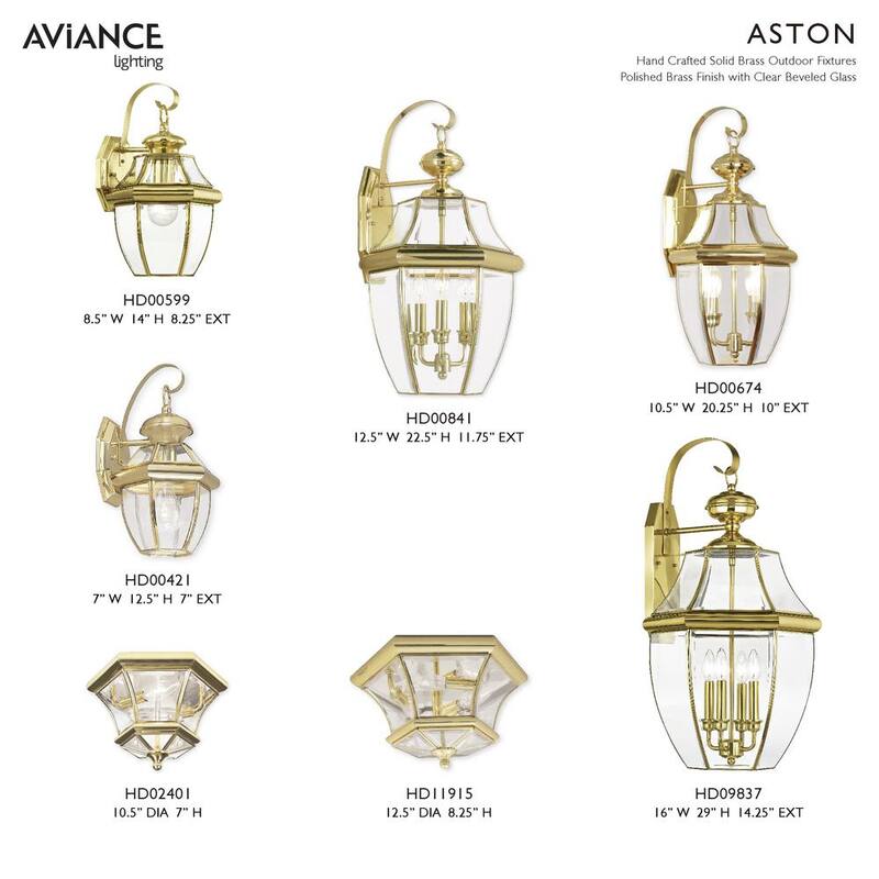 AVIANCE LIGHTING Aston 12.5 pulgadas 1 Luz Linterna de Pared para Exteriores con Cableado Duro en Latón Pulido, sin focos incluidos - HD00421.
