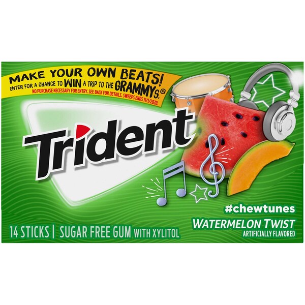 Chicle Trident Sugar Free sabor Sandía Twist de 14 piezas, paquete de 144 - 01112