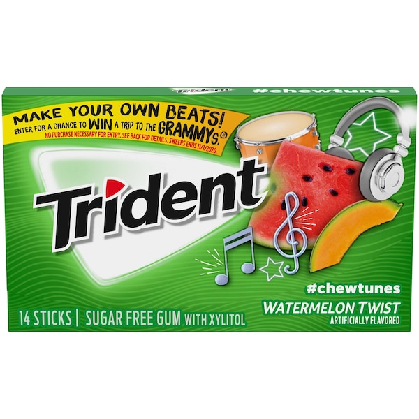 Chicle Trident Sugar Free sabor Sandía Twist de 14 piezas, paquete de 144 - 01112