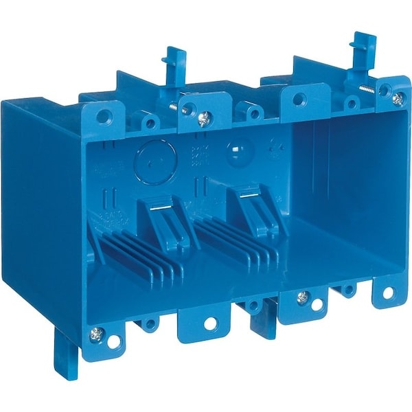 Carlon Outlet Box, 3 -Gang, PVC, Blue, Clamp Mounting - B355R